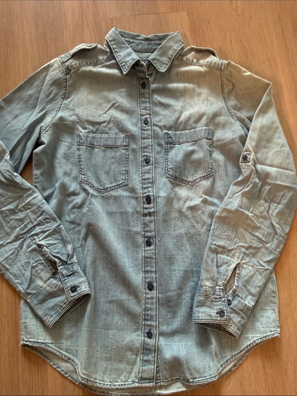 Women’s Light Blue Washed Denim Shirt - Casual Button-Up